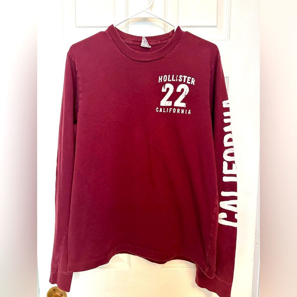 HOLLISTER Boys Young Men’s Burgundy Long Sleeve Shirt Size Large